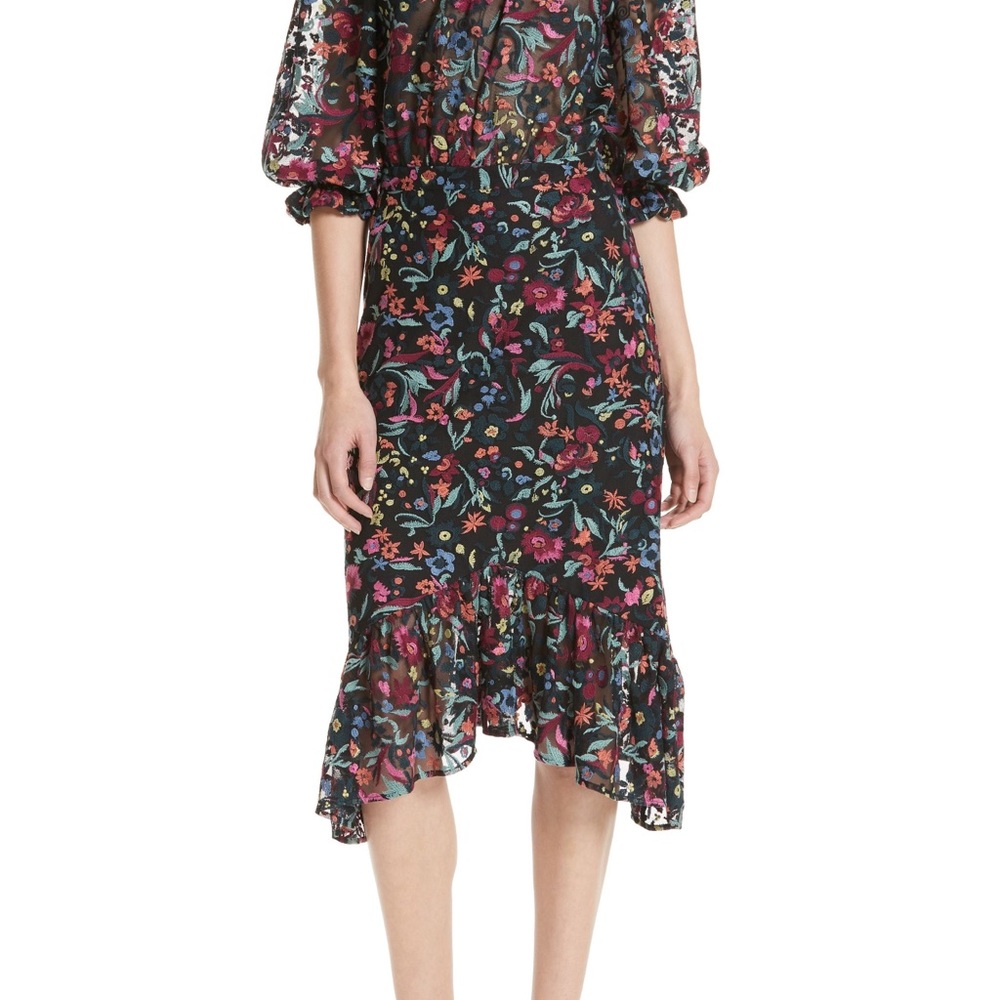 Saloni Grace Embroidered Off Shoulder Tulle Dress